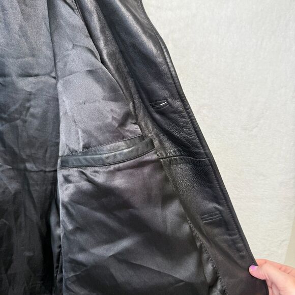 MERONA Genuine Soft Leather Jacket Coat Button Outdoor Y2K VTG Black Mens L - Picture 6 of 8